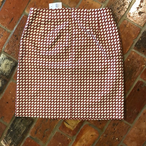 NWT Ann Taylor factory rust & cream geometric print knee length lined skirt sz4 - Picture 3 of 8